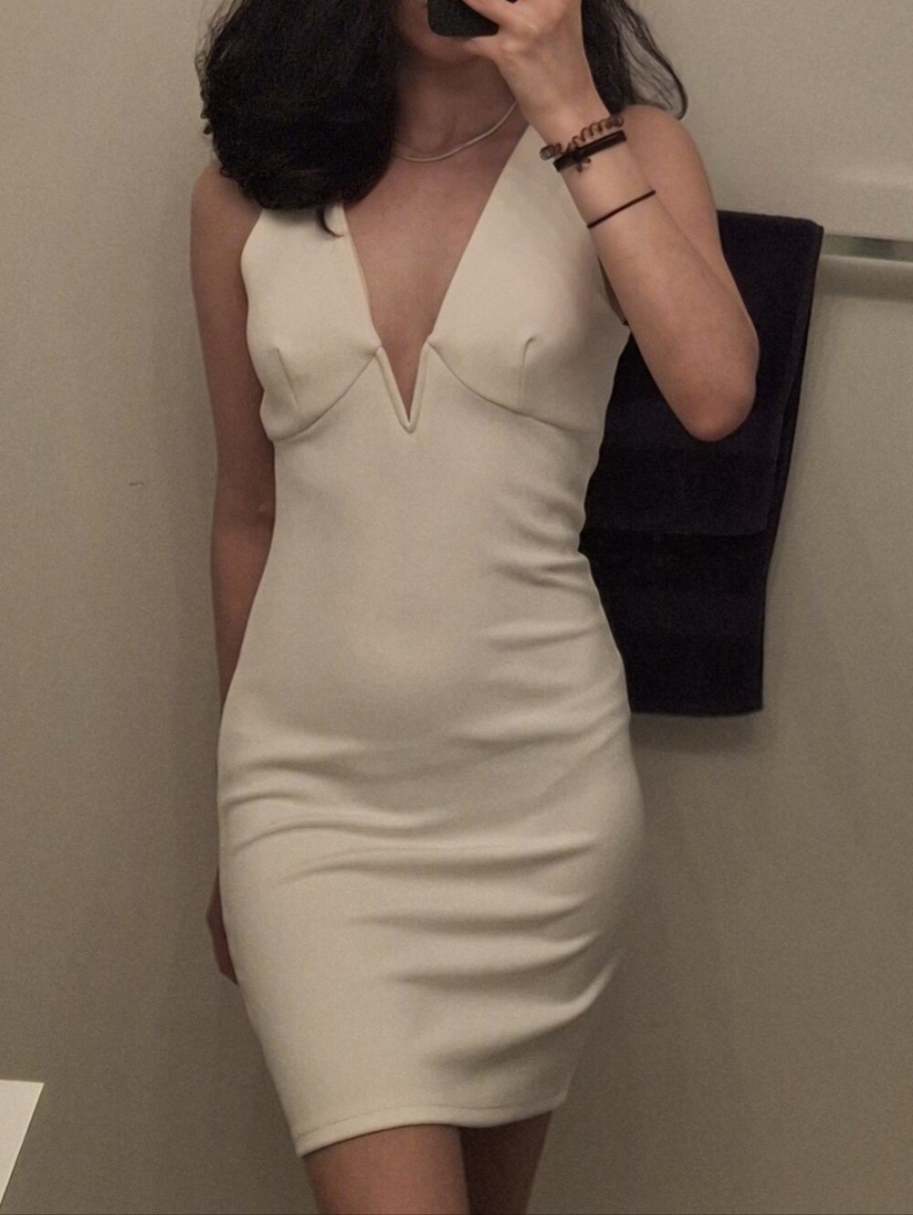 Forever 21 Cream V-Neck Bodycon Mini Dress